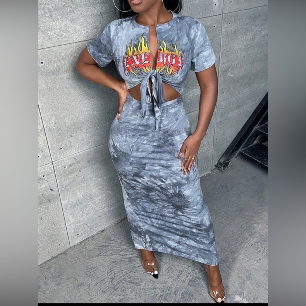 Letter Graphic Cut Out Knot Front Bodycon Dress